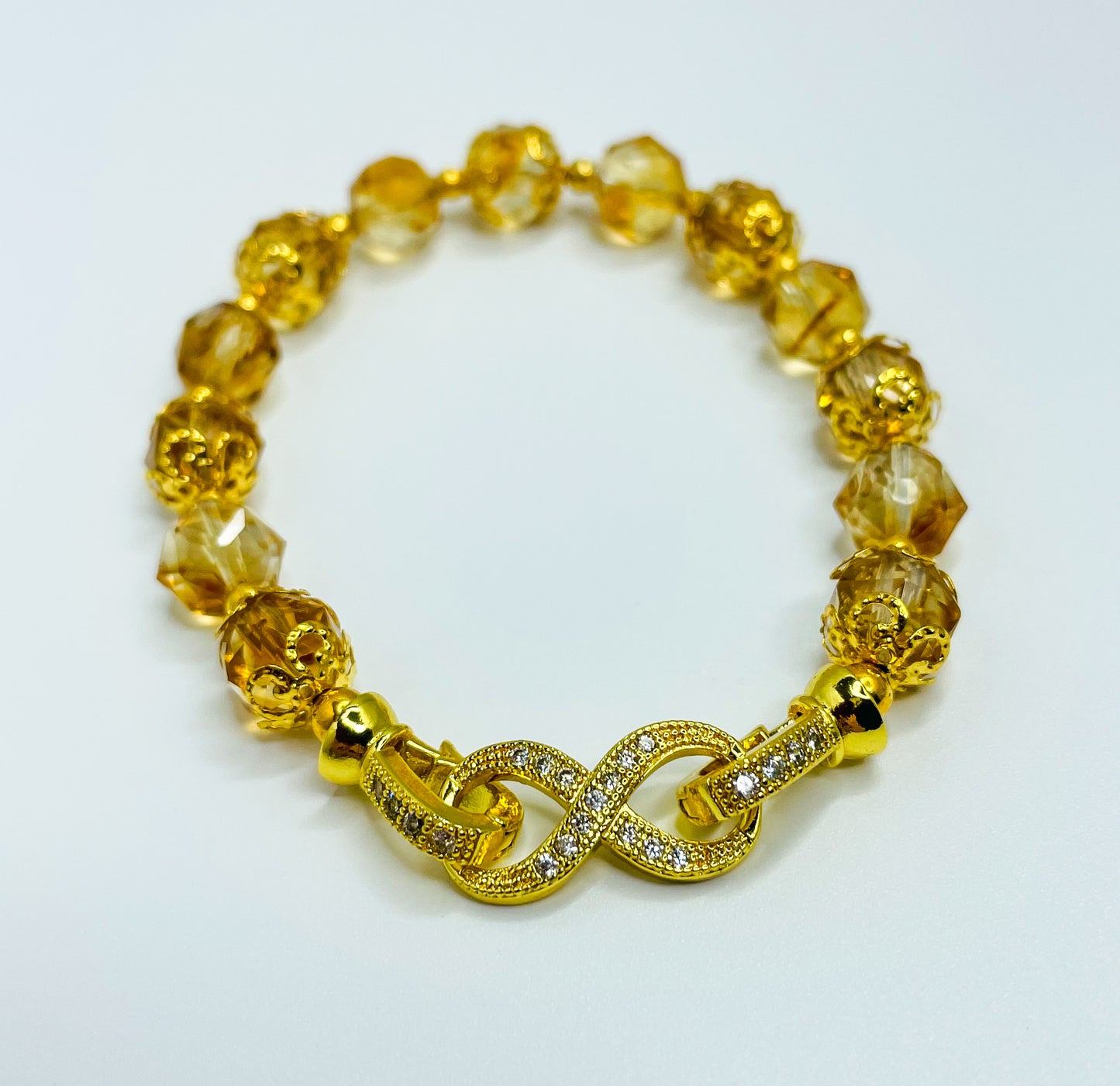 High Quality Natural Faceted Citrine Infinity Bracelet