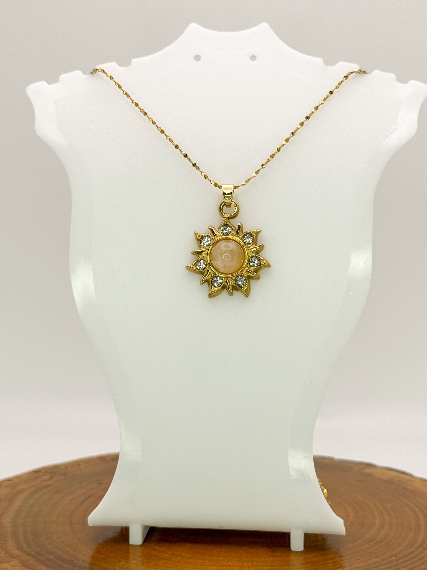 Sun Burst Necklace-Natural Gemstone Stainless Steel Sun Pendant Adjustable Necklace