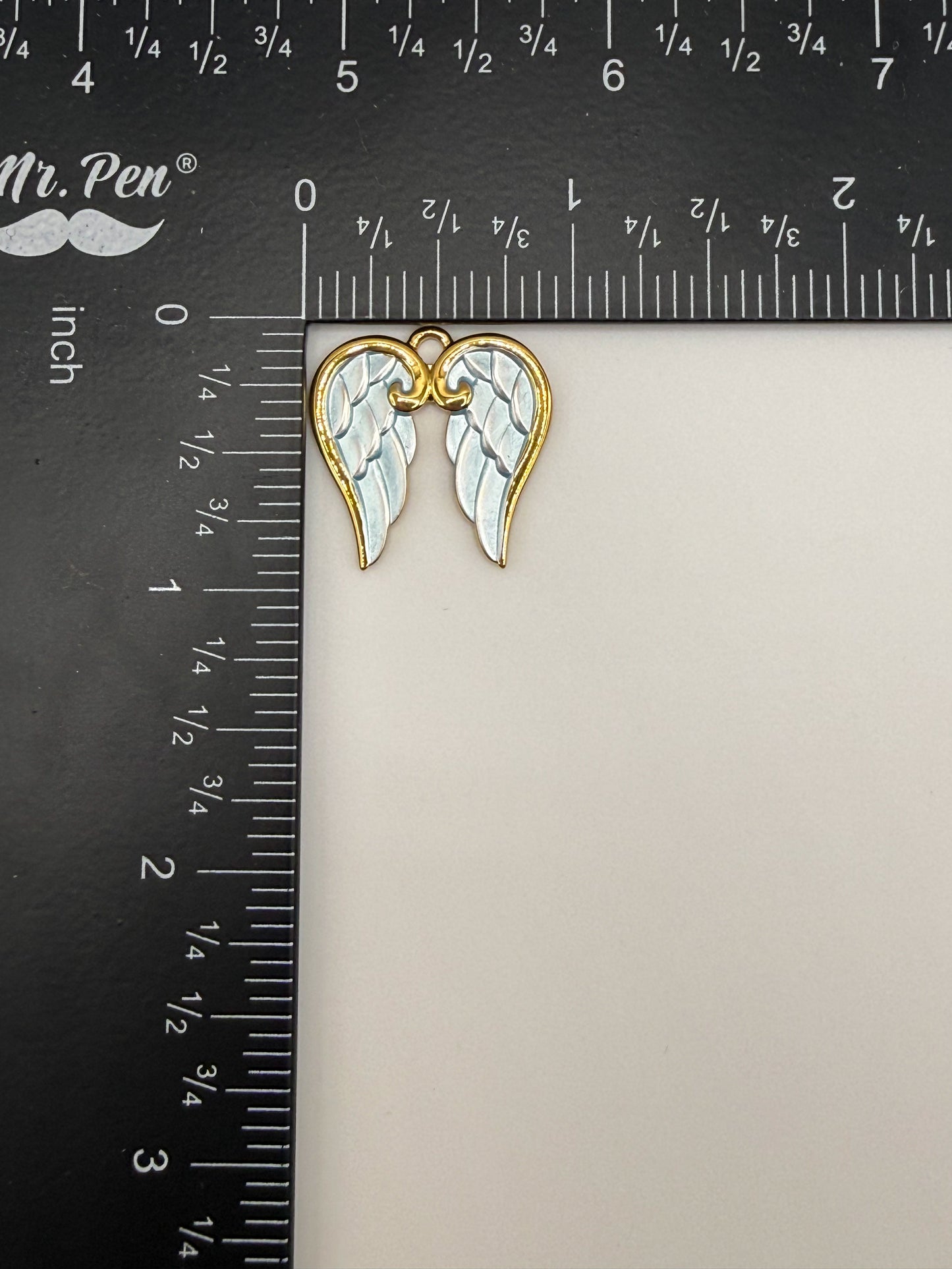 Gold & Blue Enamel Angel Wing Charm Pendant