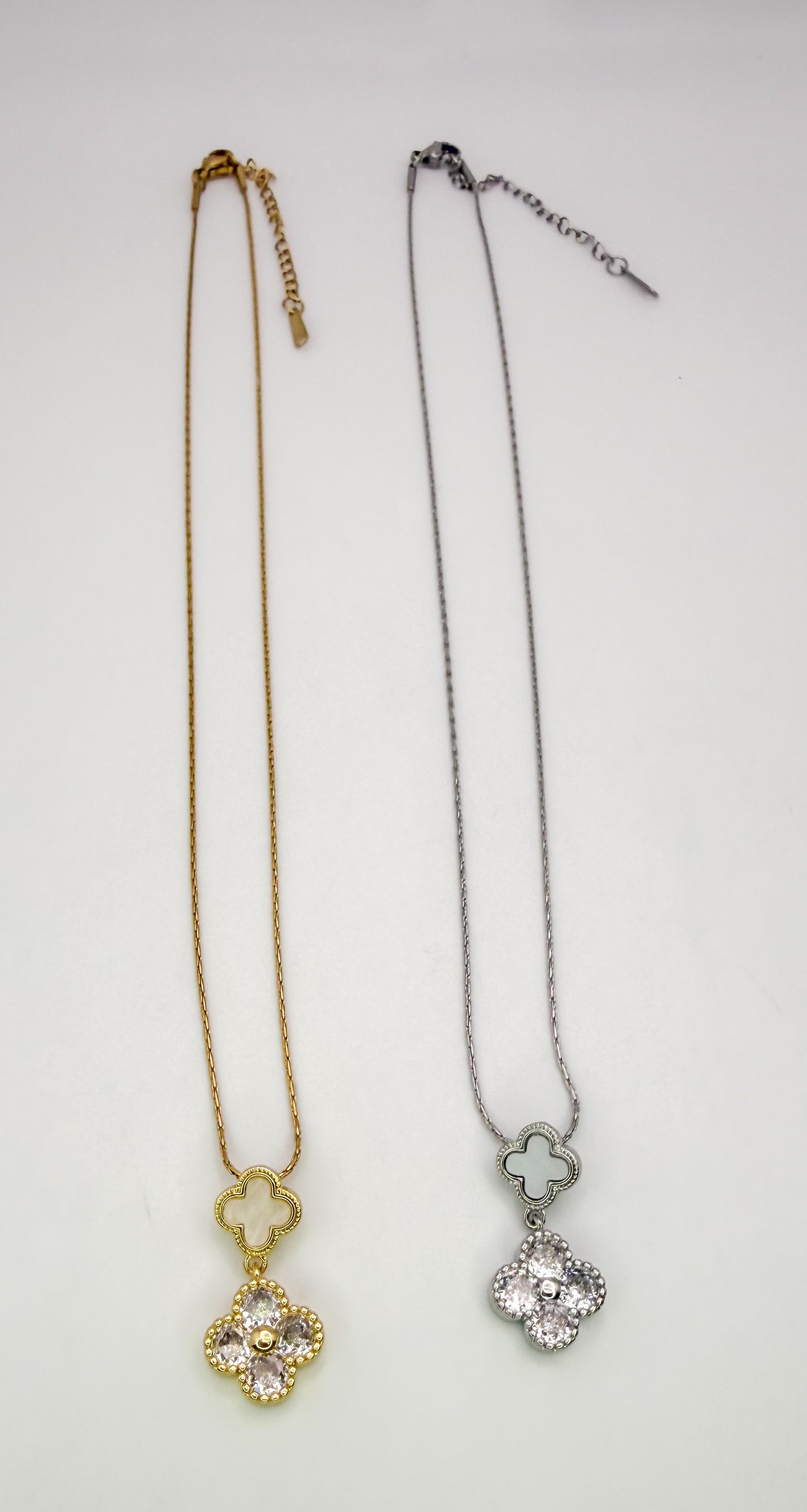 Bling & Natural Shell Double Clover Necklaces