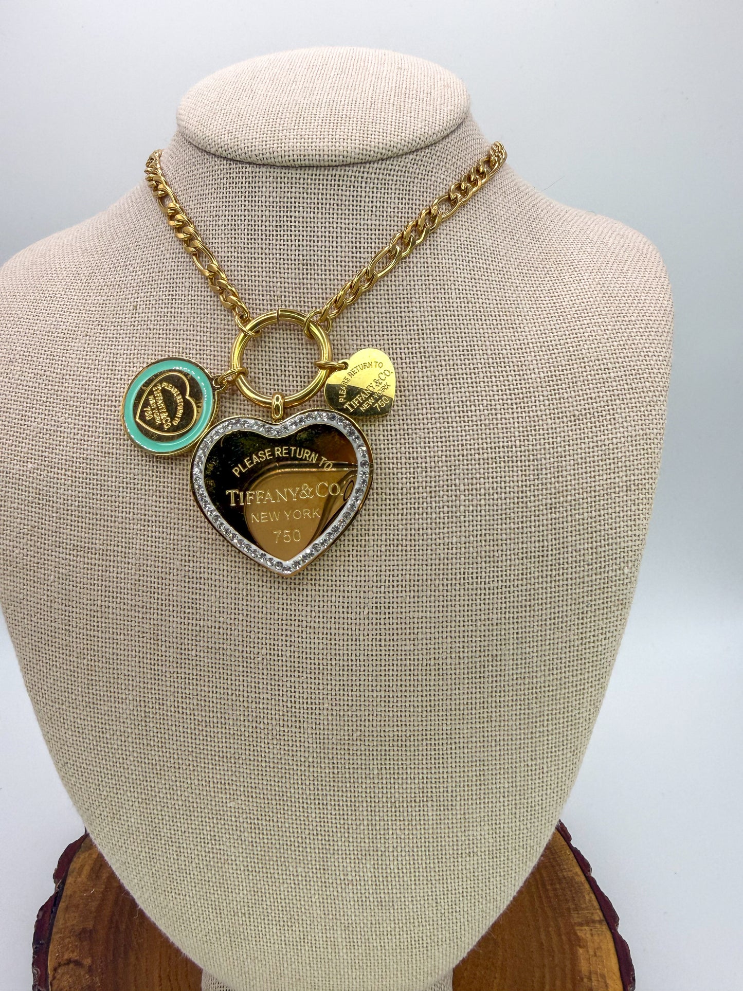 Gold T&Co Trio Charm Stainless Steel Pendant Necklace