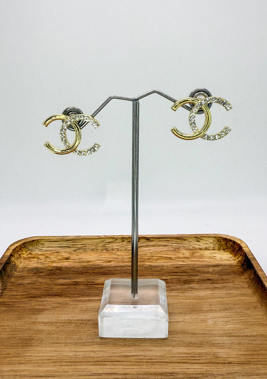 Gold CC Logo Stud Earrings