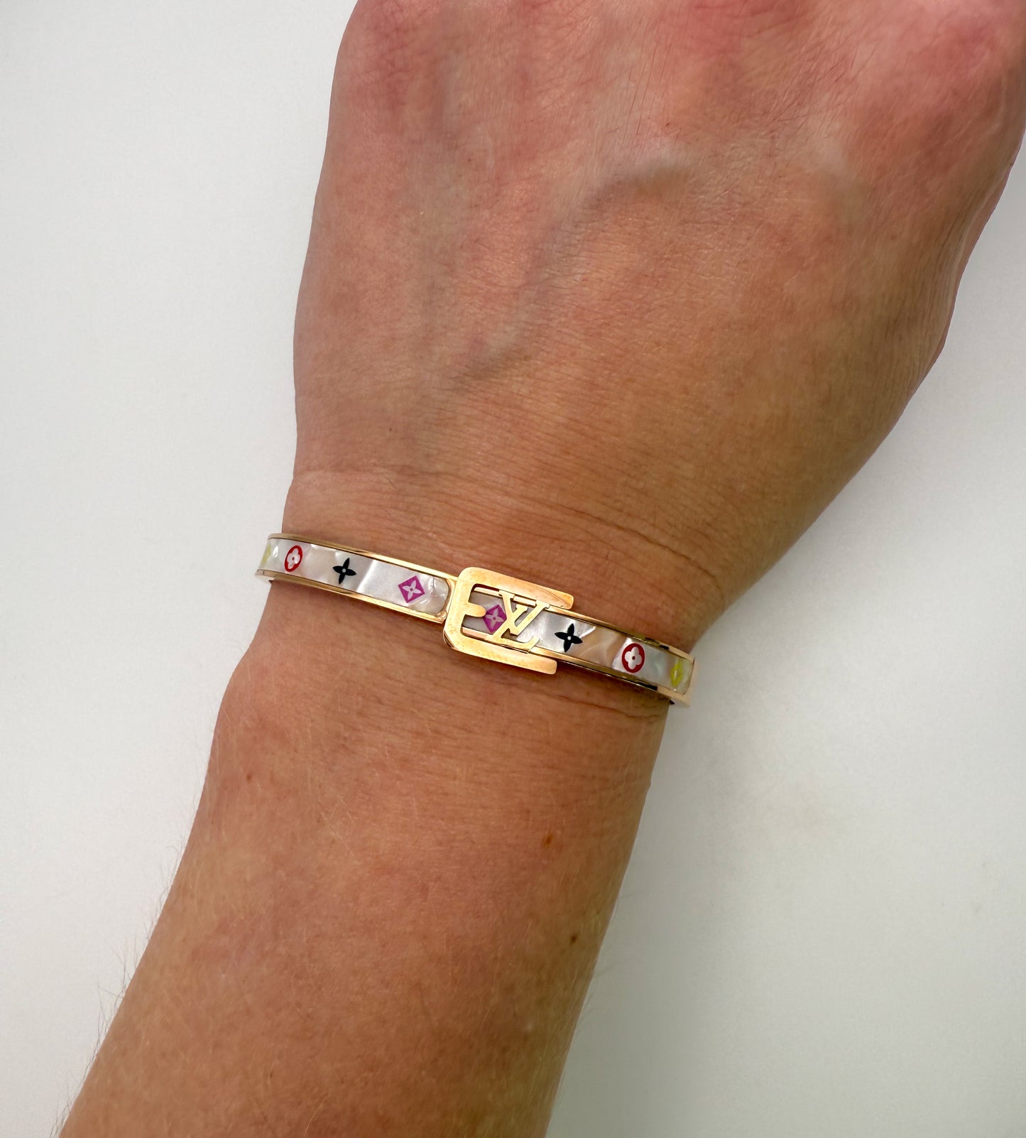 LV Gold Mother of Pearl Shell Bangle Bracelet