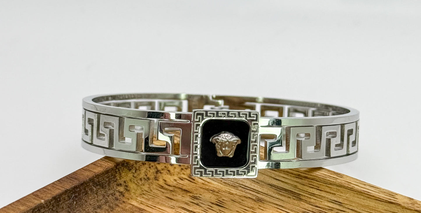 Silver Versace Designer Stainless Steel Bangle Bracelet