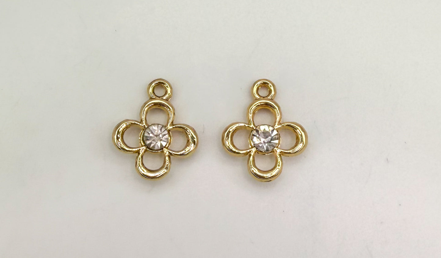 Gold Hollow Clover with CZ Gem Metal Charm