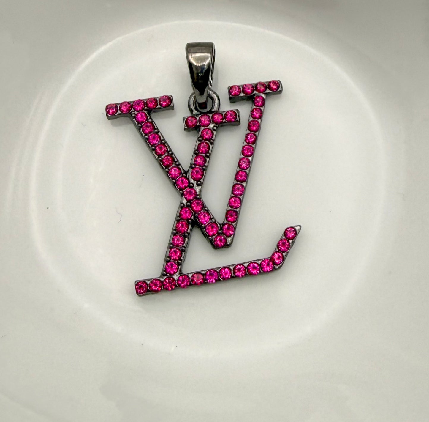 Pink Rhinestone Black LV Designer Metal Pendant
