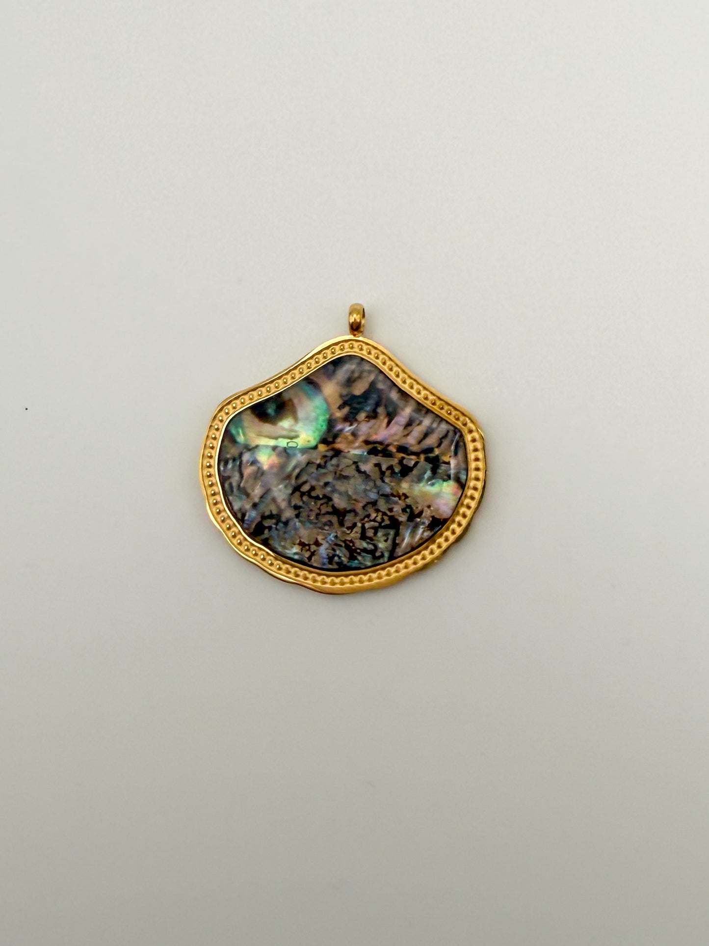 Stainless Steel Gold cased Abalone Shell Freeform Charm Pendant