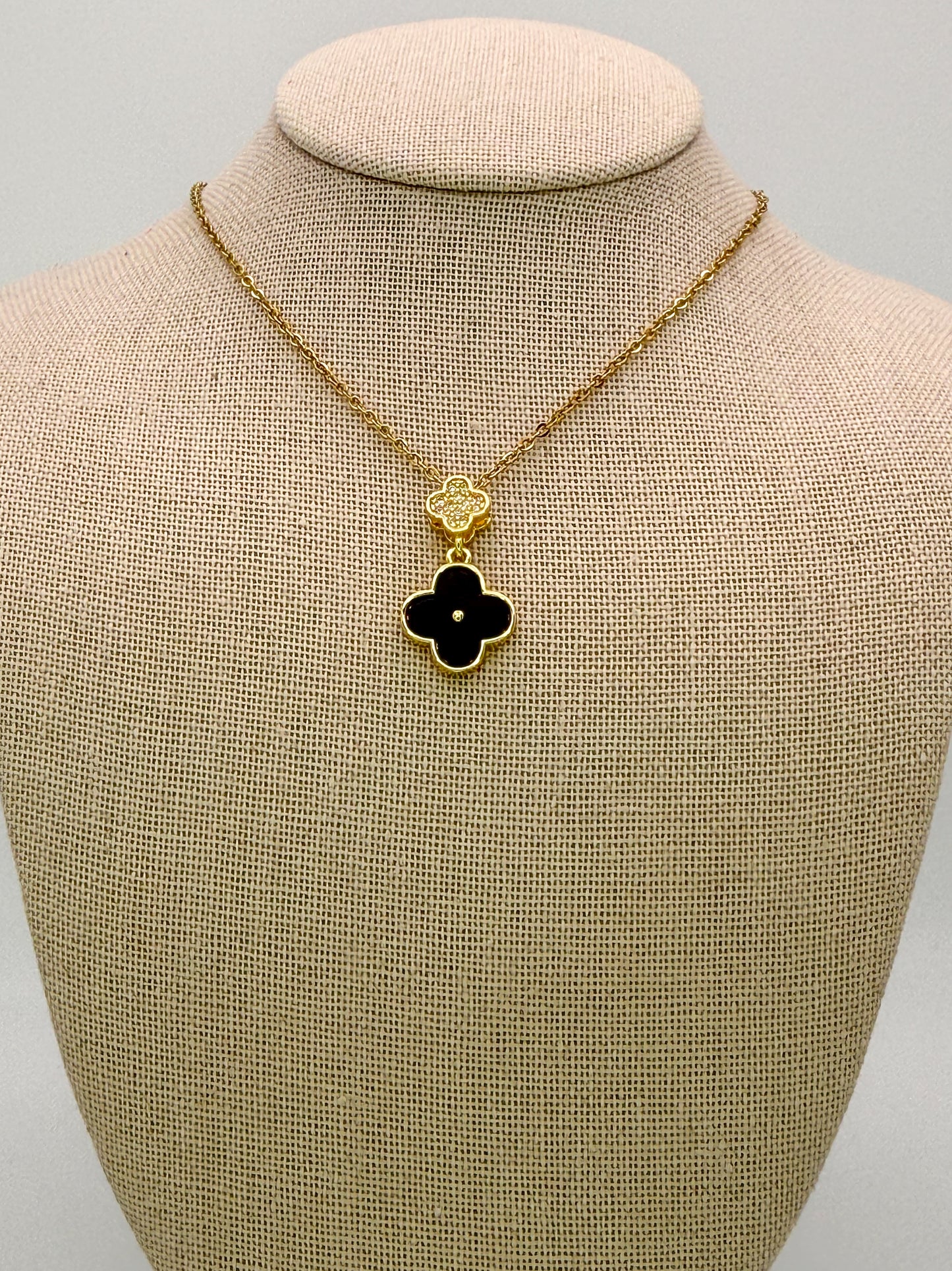 Bling & Natural Shell Double Clover Necklaces