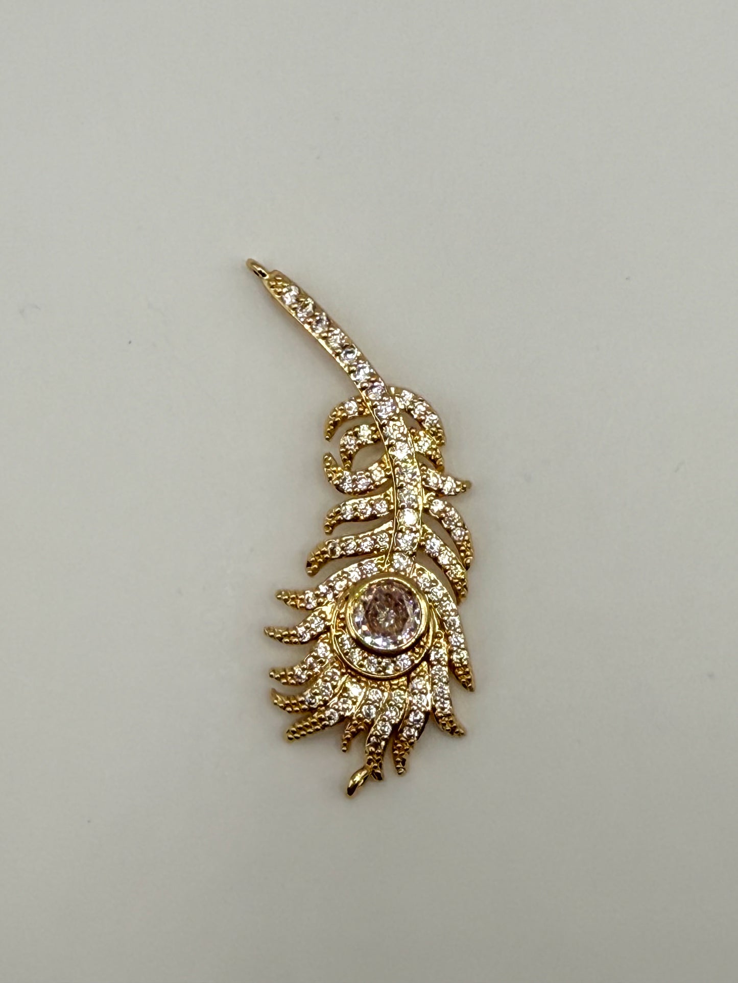 Big Gold Sparkling Peacock Feather Charm Pendant