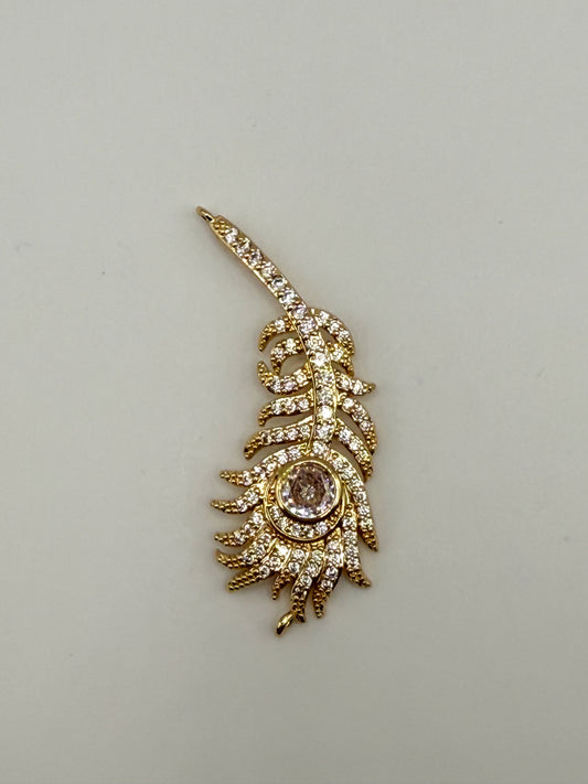 Big Gold Sparkling Peacock Feather Charm Pendant
