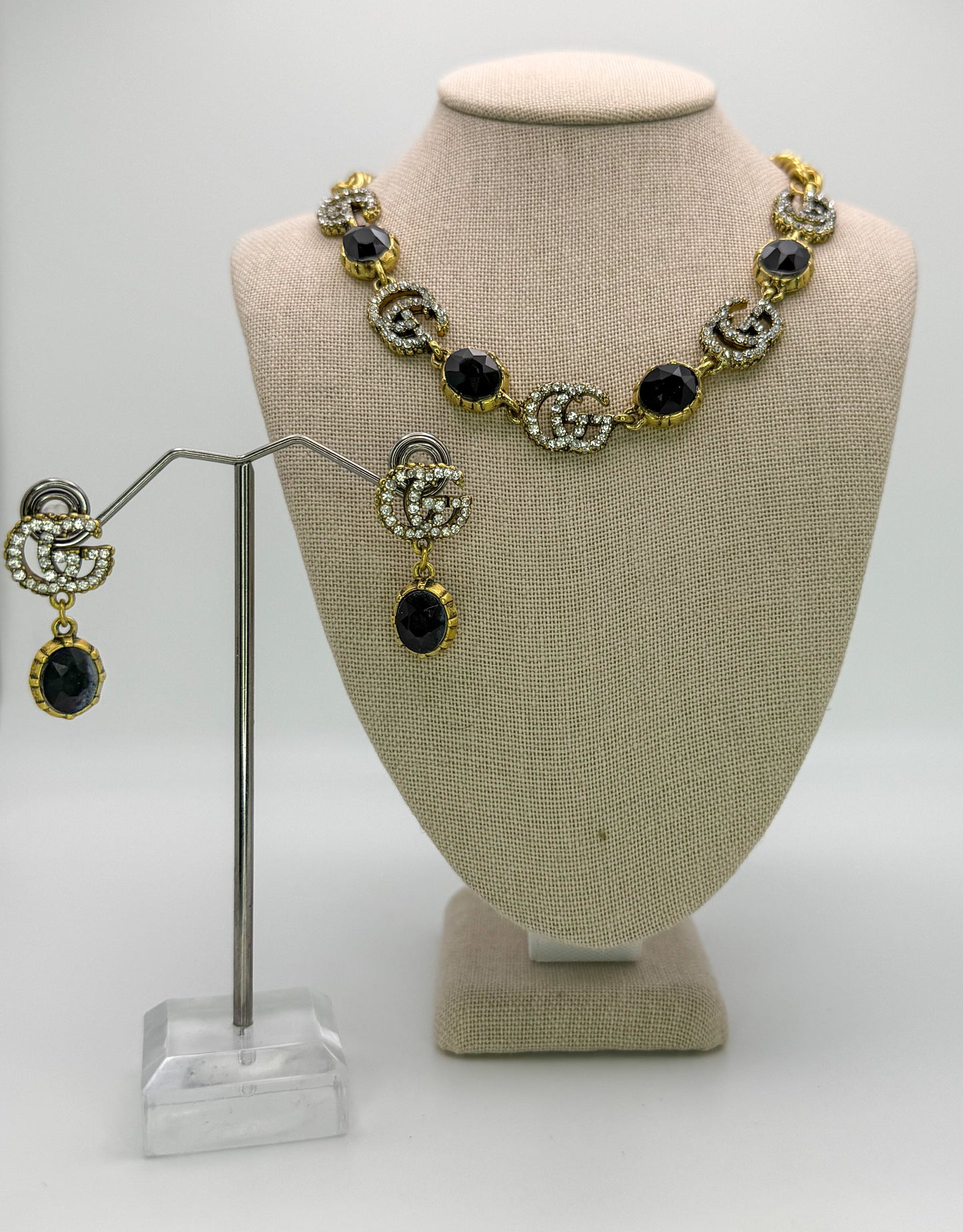 Bold n Gold Gucci Designer Matching Necklace and Earrings Jewelry Set