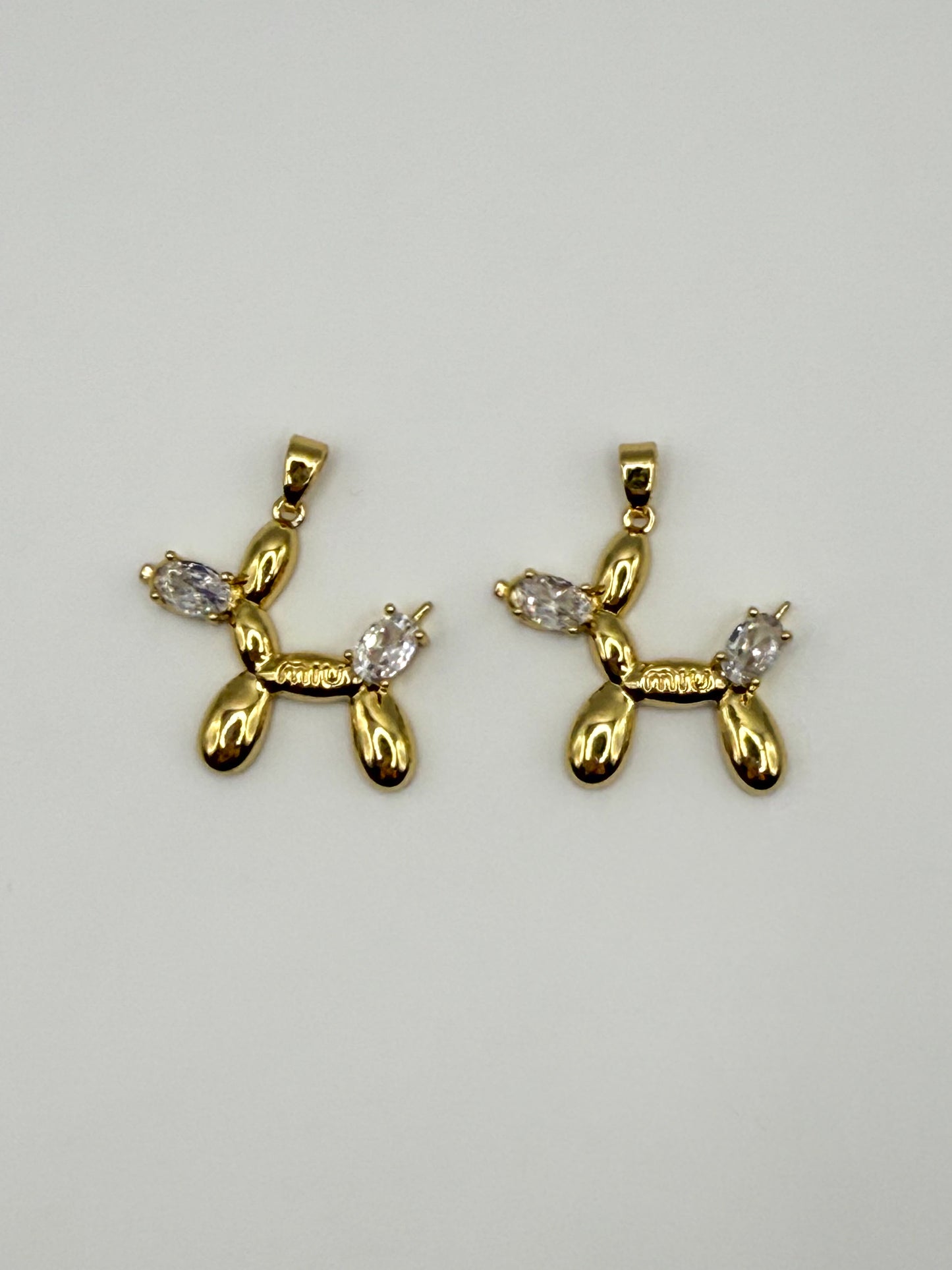 Gold M Ballon Dog Charm Pendant with Zircons