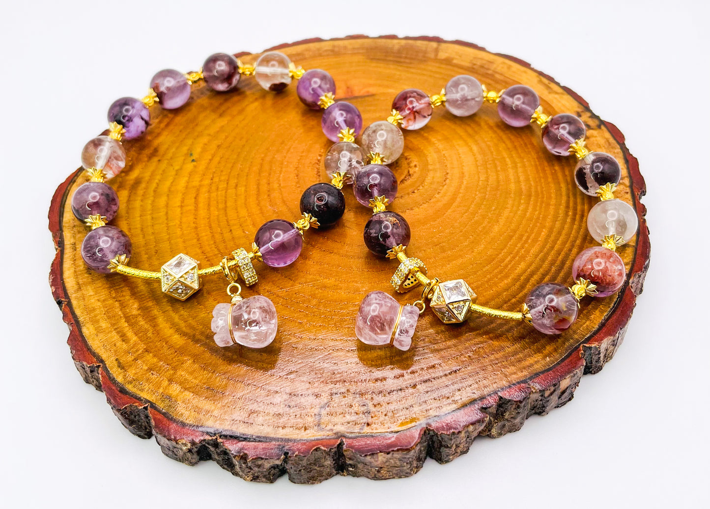 Natural Purple Phantom Quartz Money Bag Bracelet