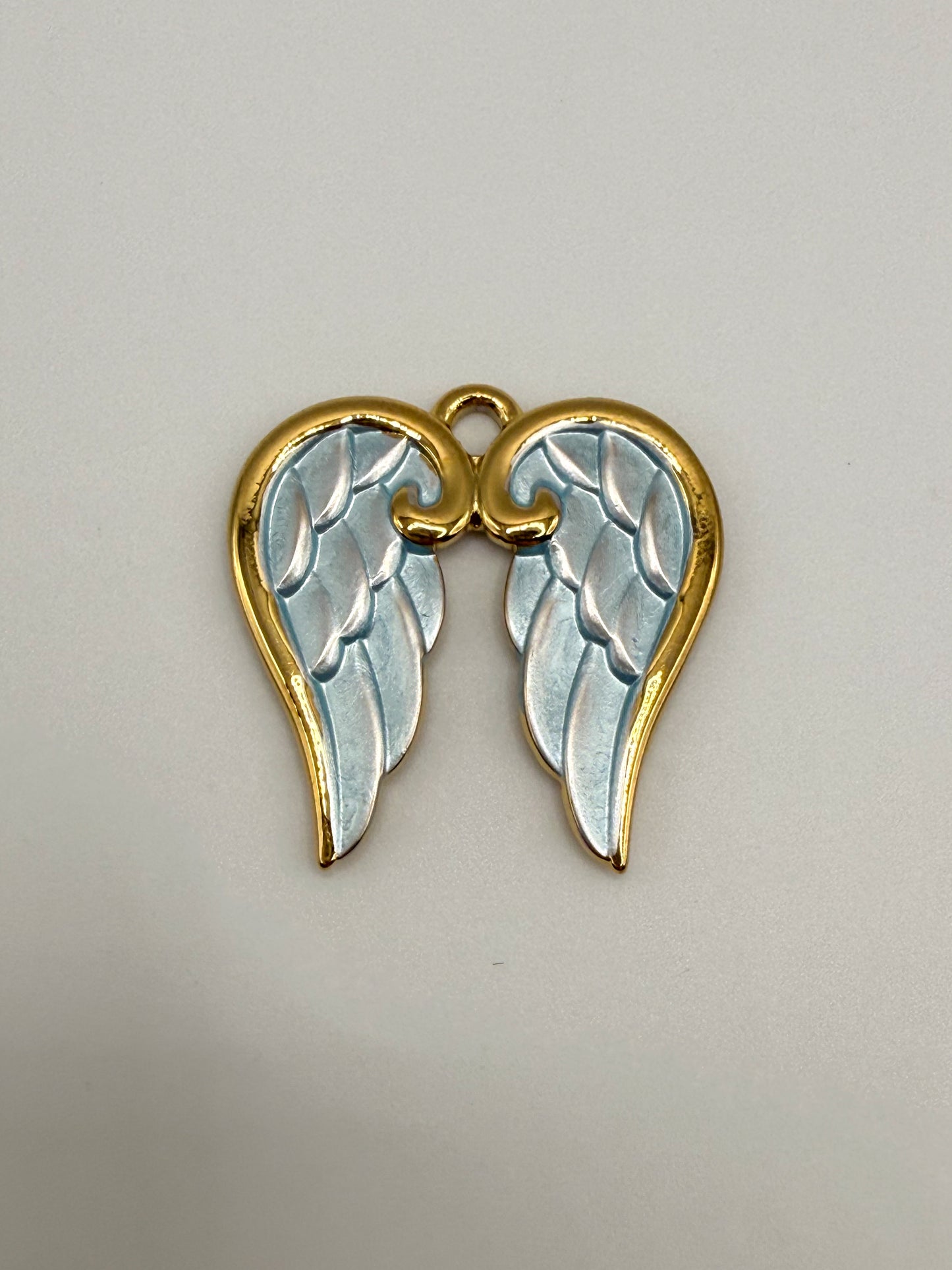 Gold & Blue Enamel Angel Wing Charm Pendant