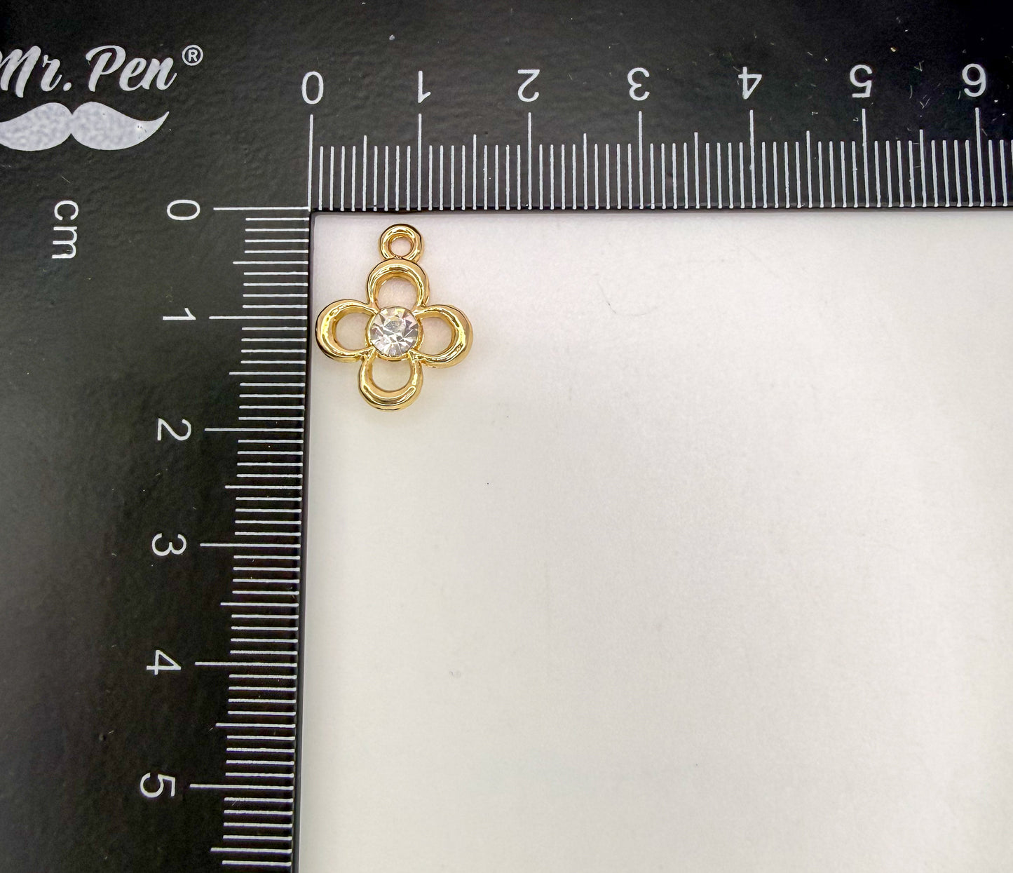 Gold Hollow Clover with CZ Gem Metal Charm