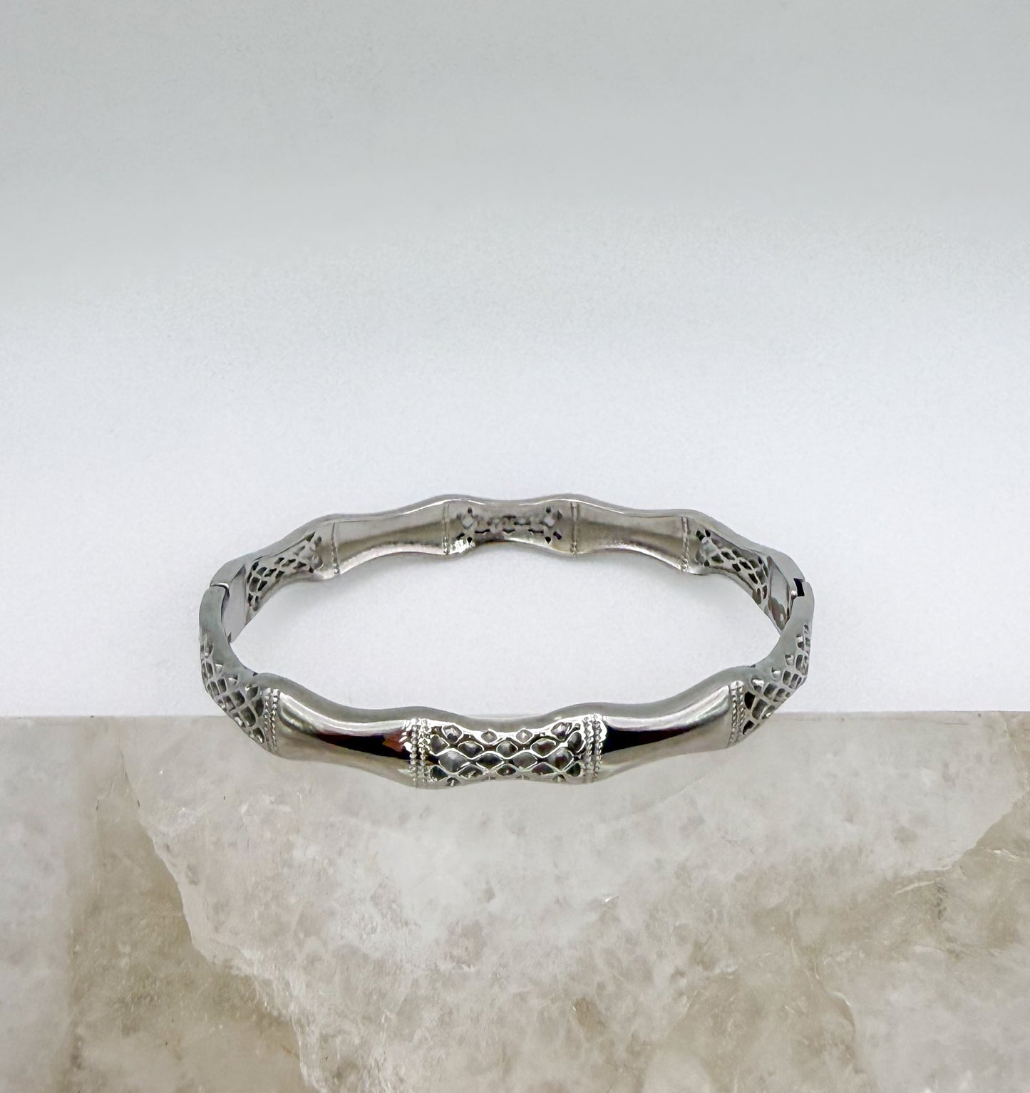 Silver Stainless Steel Delicate Bamboo Bangle Bracelet