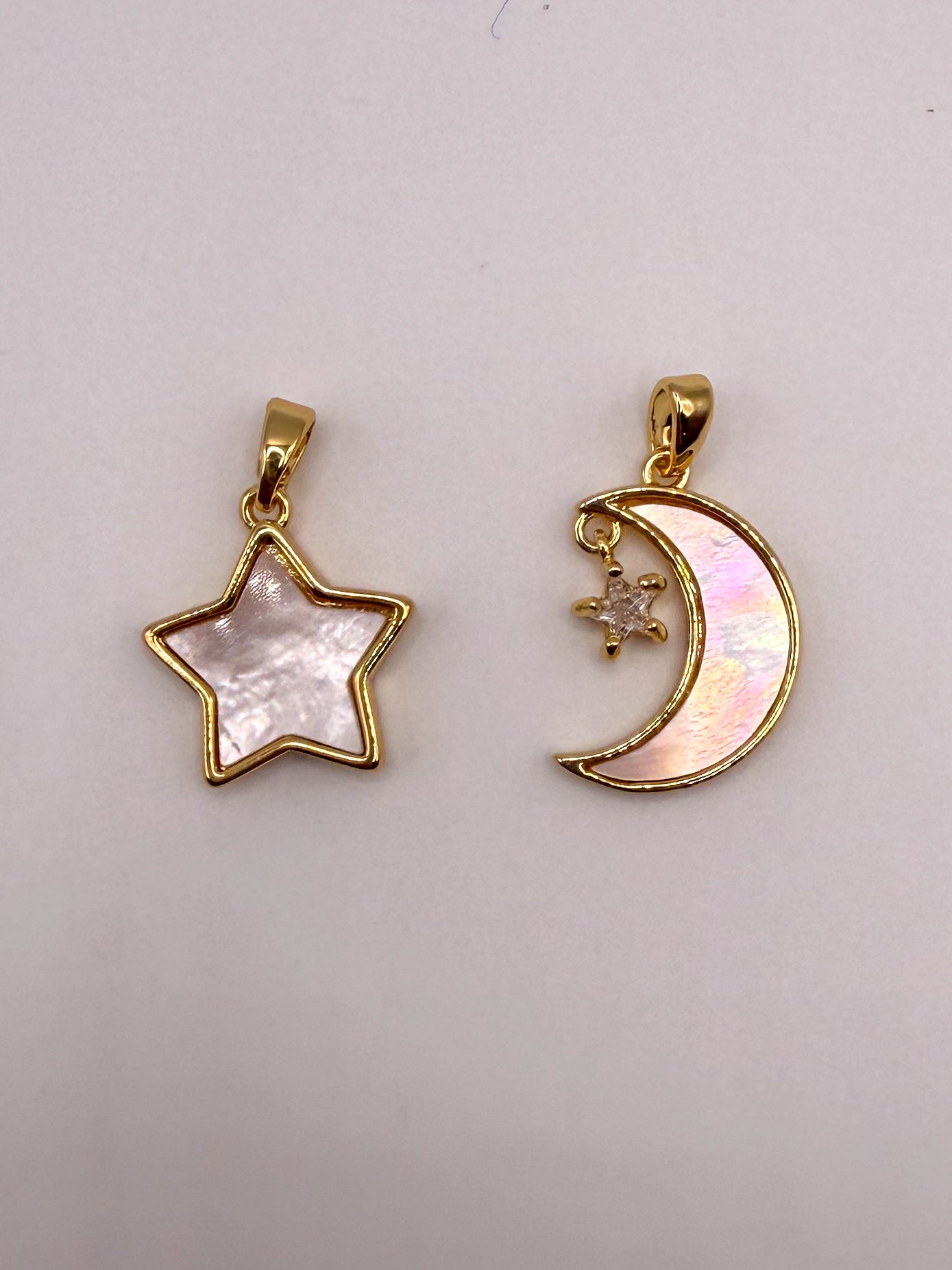 Mother of Pearl Shell Moon & Star Charm Pendants