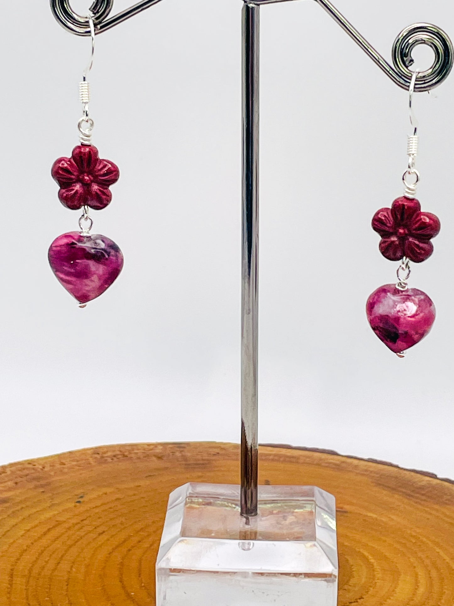 Purple Mica & Cinnabar Heart of Flowers Earrings