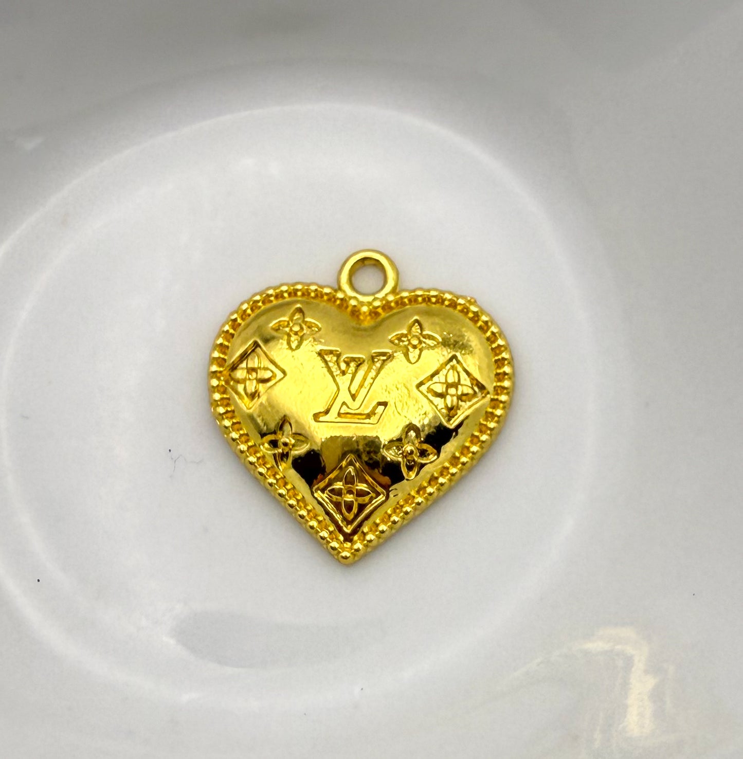 Gold & Silver LV Designer Heart Metal Charm Pendant