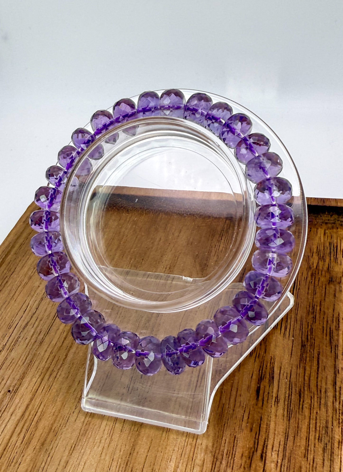 High Quality Natural Amethyst Faceted Donut Shaped Beaded Bracelet