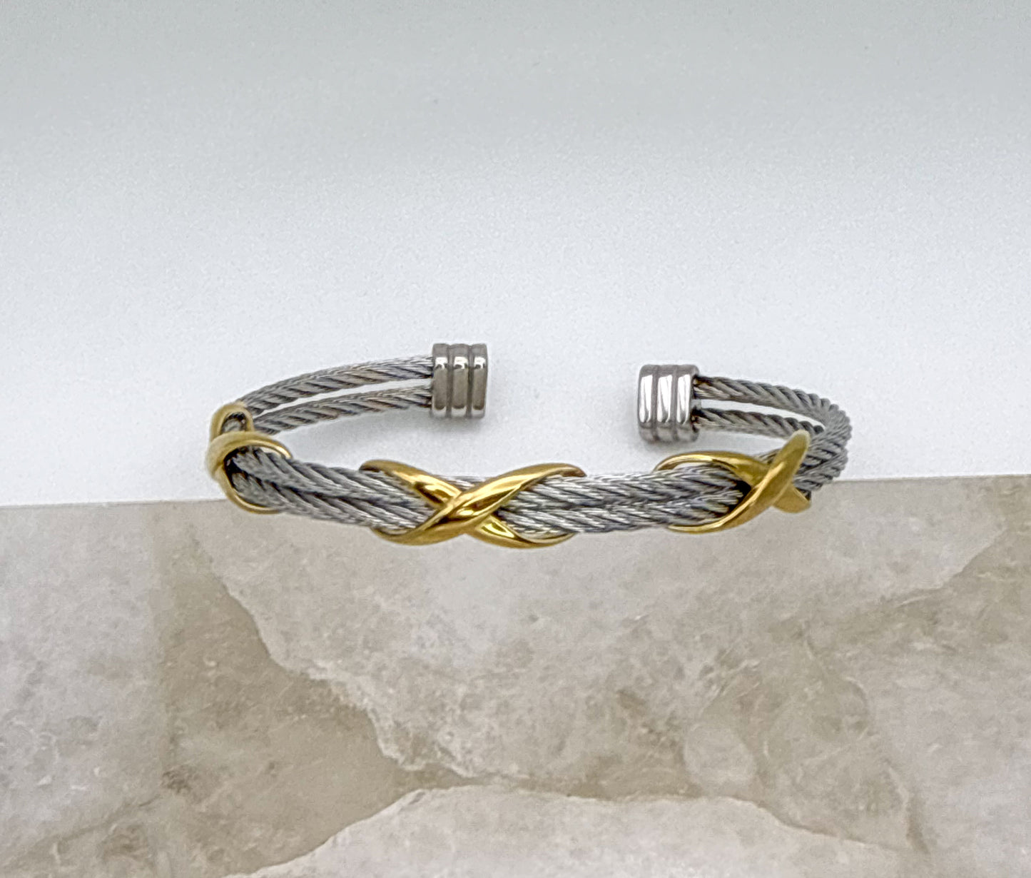 Stainless Steel Mixed Metals Bangle Cuff Bracelet