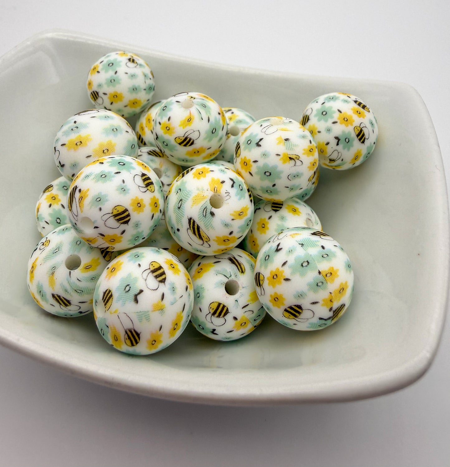 Bumble Bee & Sunflower Printed Silicone DIY Pen Keychain Beads