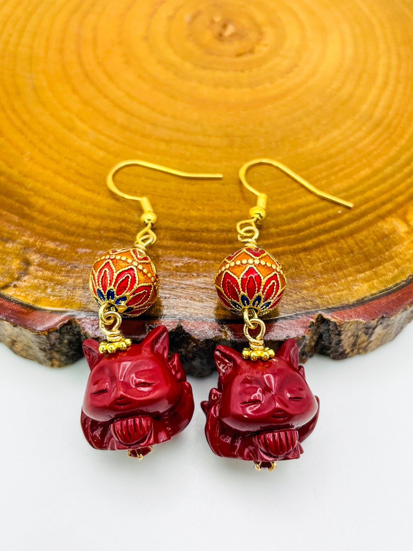 Cinnabar Nine Tail Fox Earrings