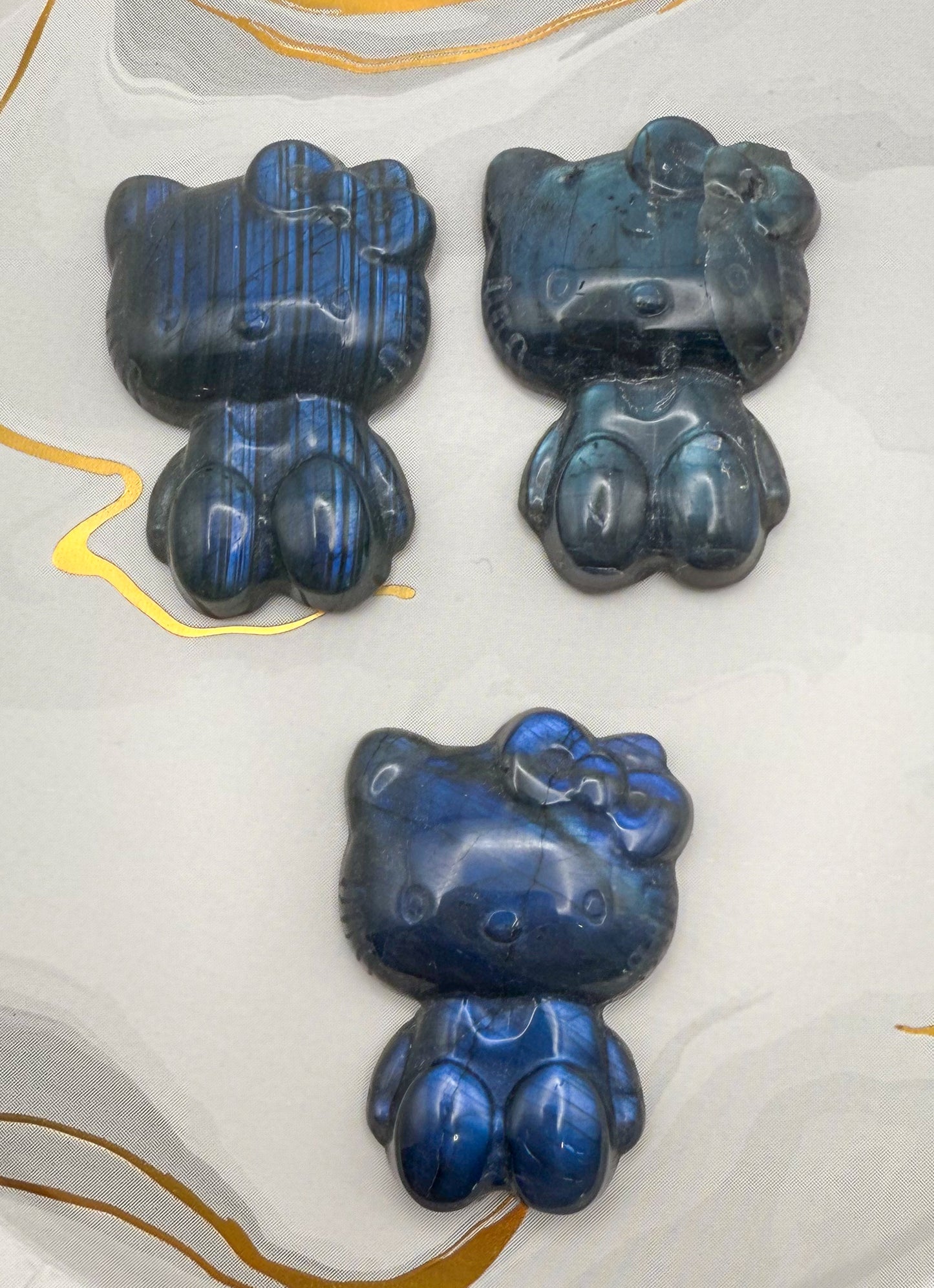 Natural Labradorite Crystal HK Kitty Flatback Decor
