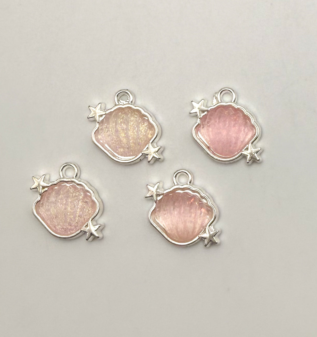 Silver Glittery Resin Filled Shell Metal DIY Charms