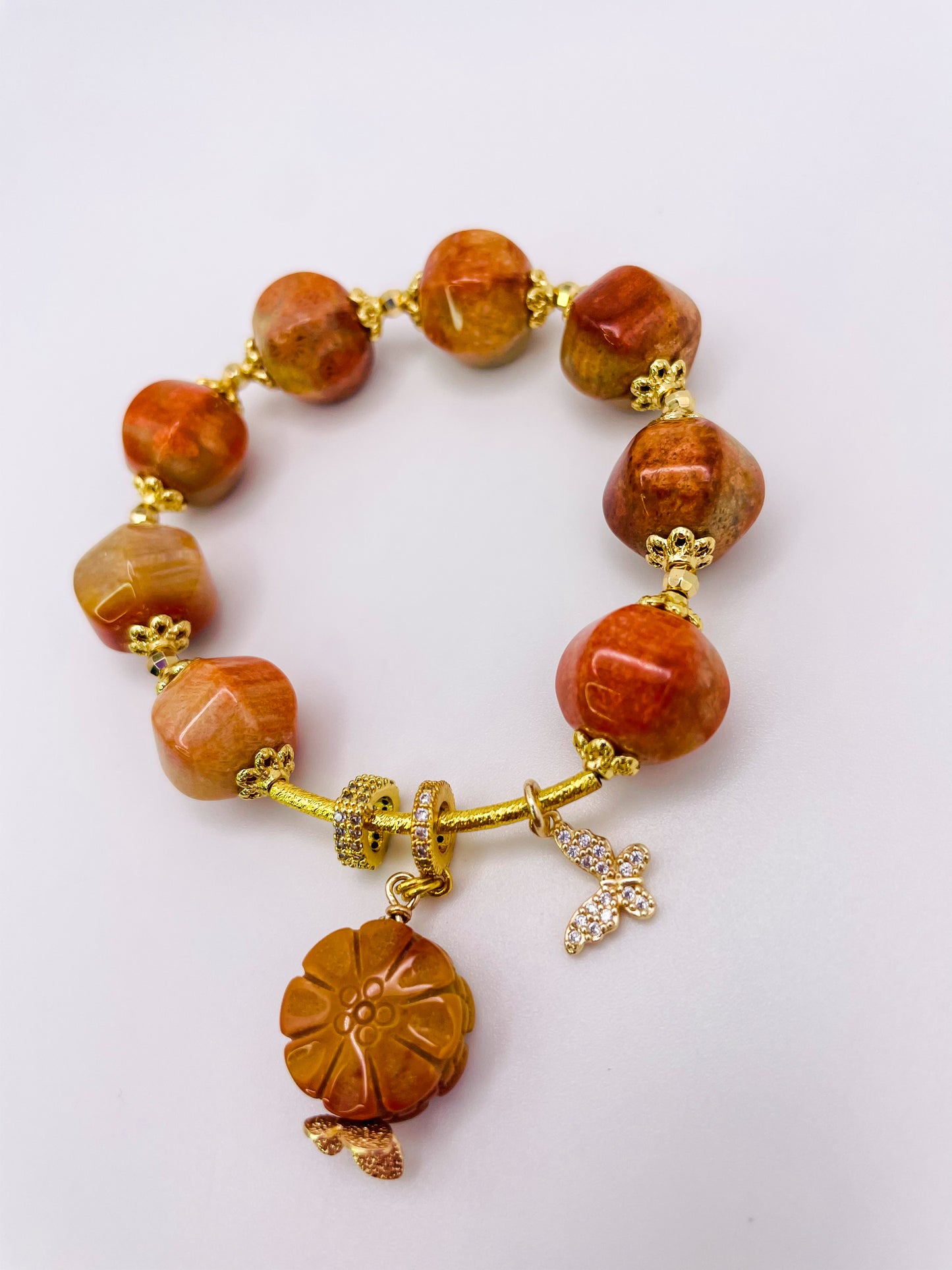 Natural Coral Jade Statement Bracelet