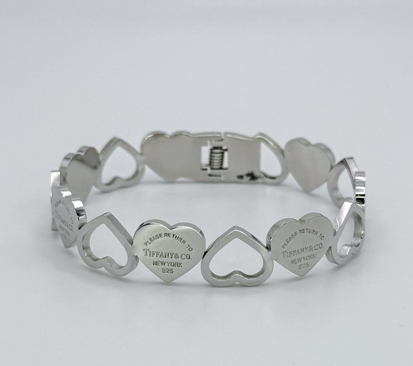 Open Front Tiff n Co. Silver Stainless Steel Bangle Bracelet