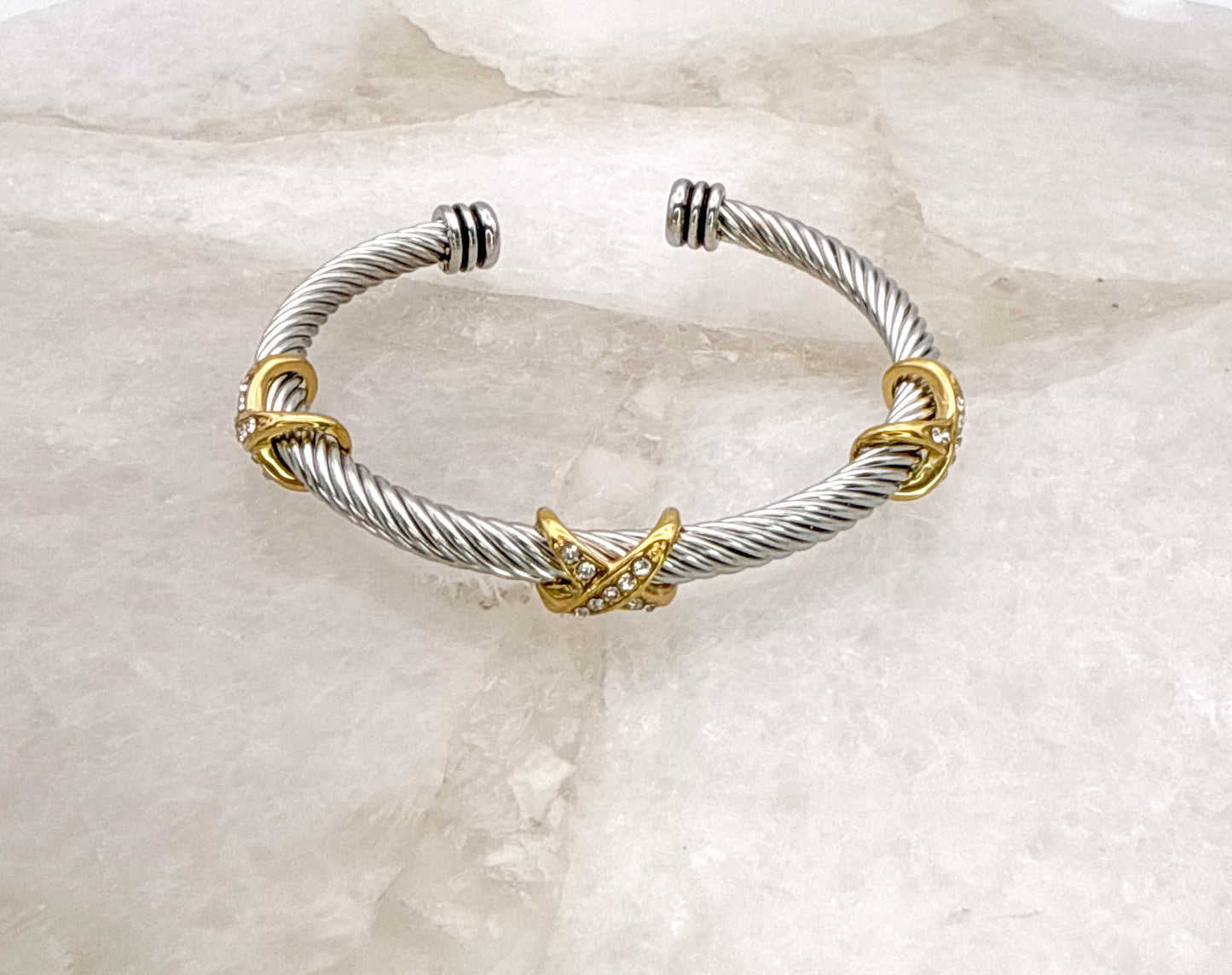 Stainless Steel Mixed Metals Bangle Cuff Bracelet