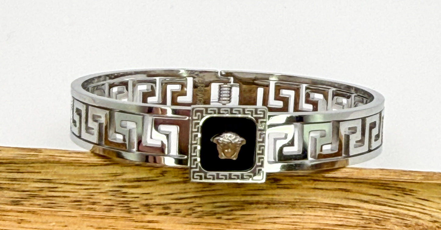 Silver Versace Designer Stainless Steel Bangle Bracelet