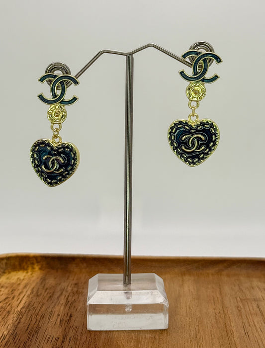 Black n Gold CC Stud Dangle Earrings