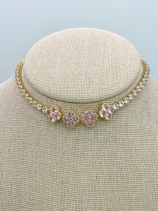 Bling Bling Pink Clover Zircon Covered Link Bracelet