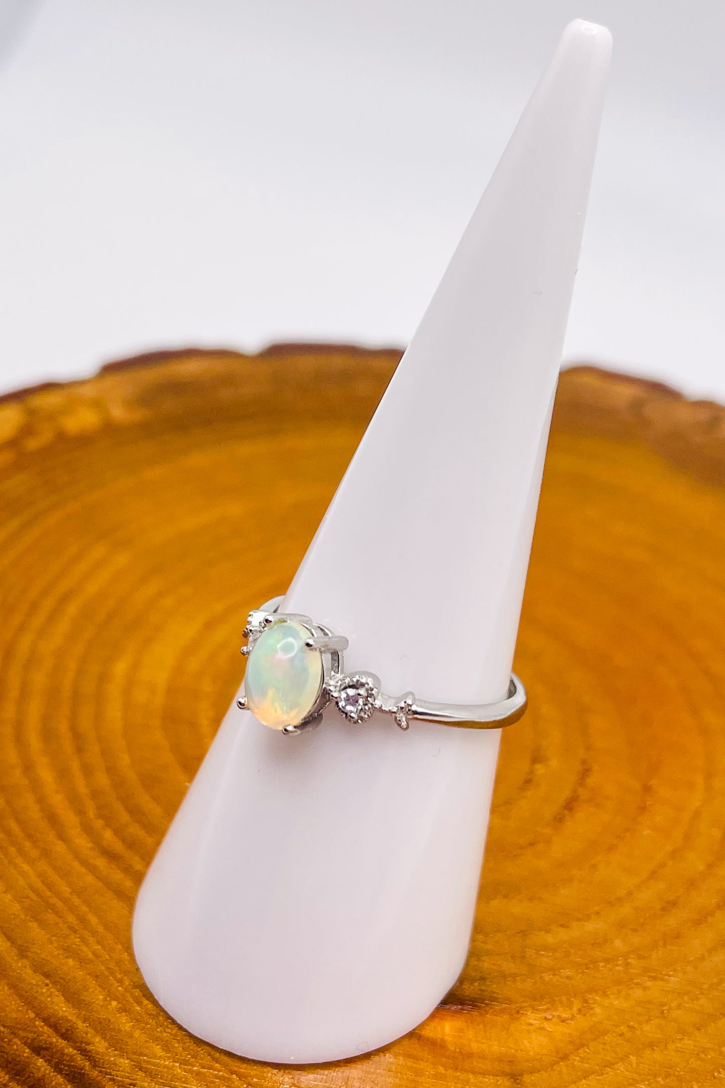 Sterling Silver White Opal Elegance Adjustable Ring