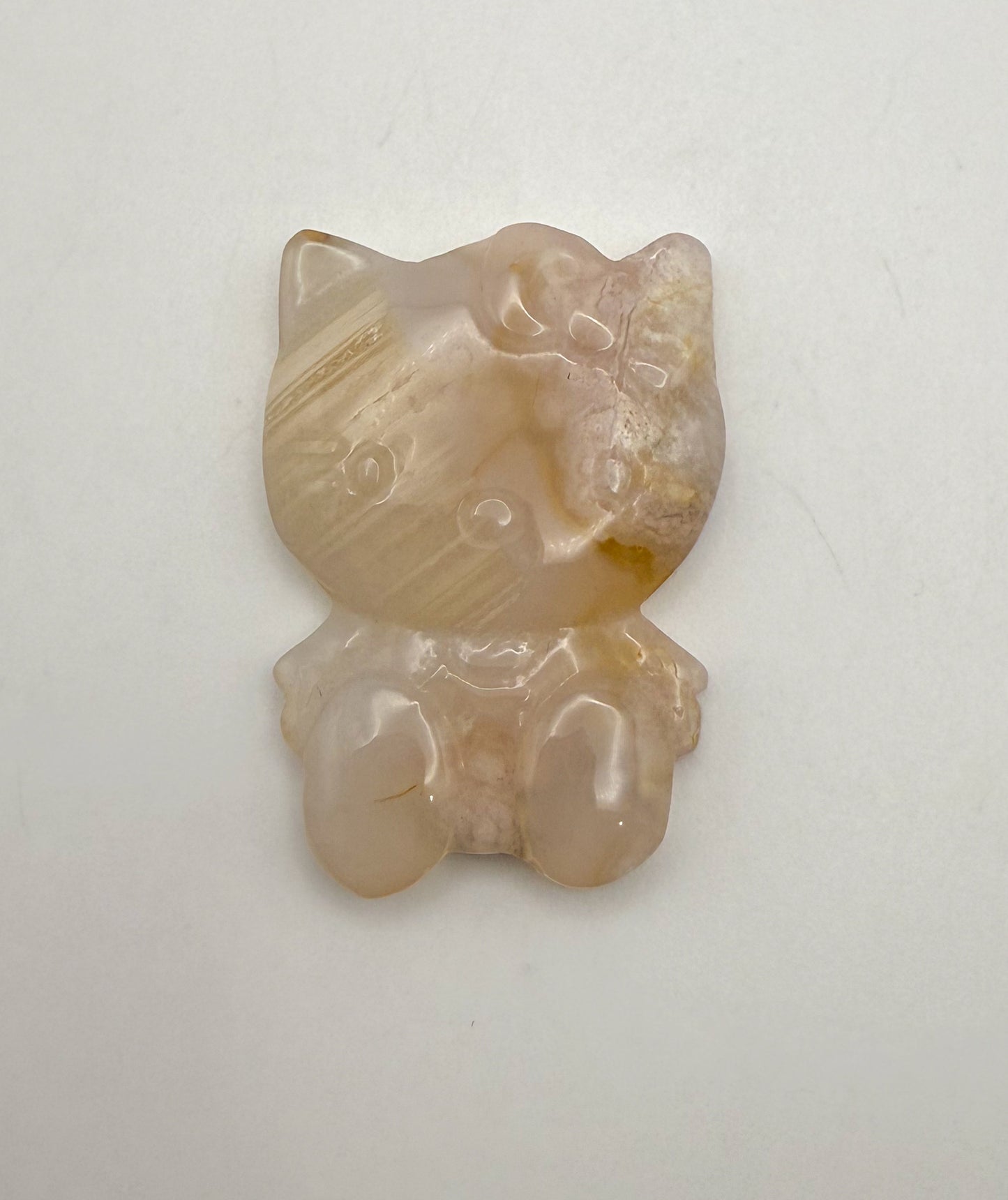 Natural Flower Agate & White Agate Crystal HK Kitty Flatback Decor