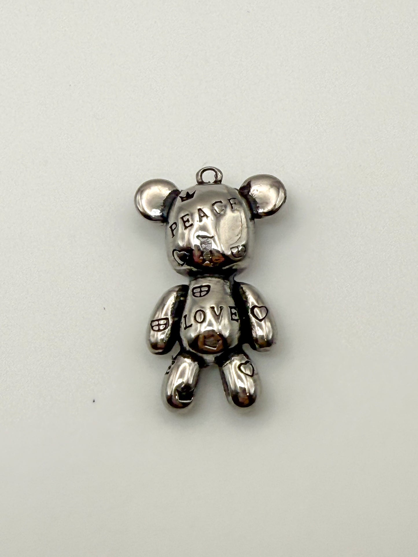 Stainless Steel Silver Graffiti Solid 3D Bear Charm Pendant