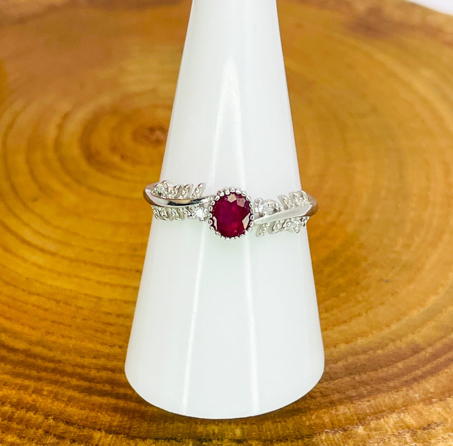 Sterling Silver S925 Natural Ruby Adjustable Rings