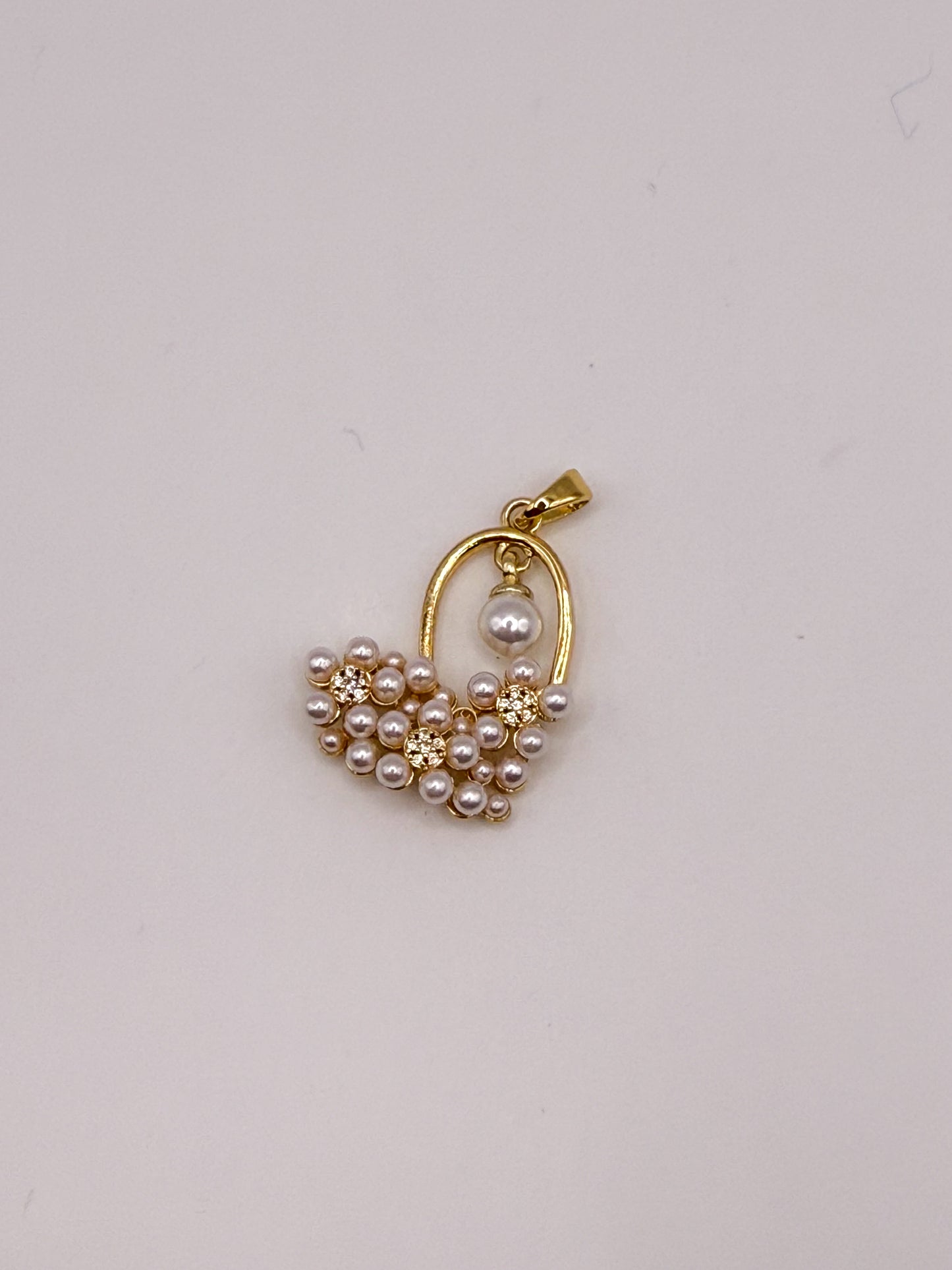 Gold Pearl Cluster Heart Charm Pendant