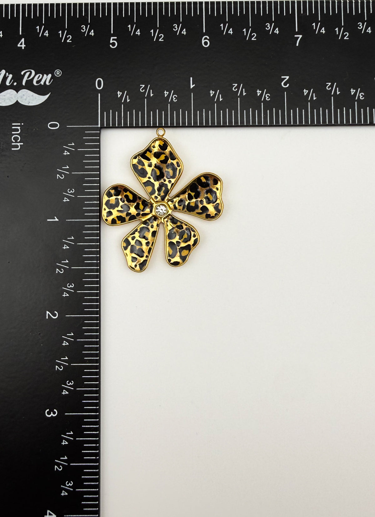 Gold Stainless Steel Leopard Print Flower Charm Pendants