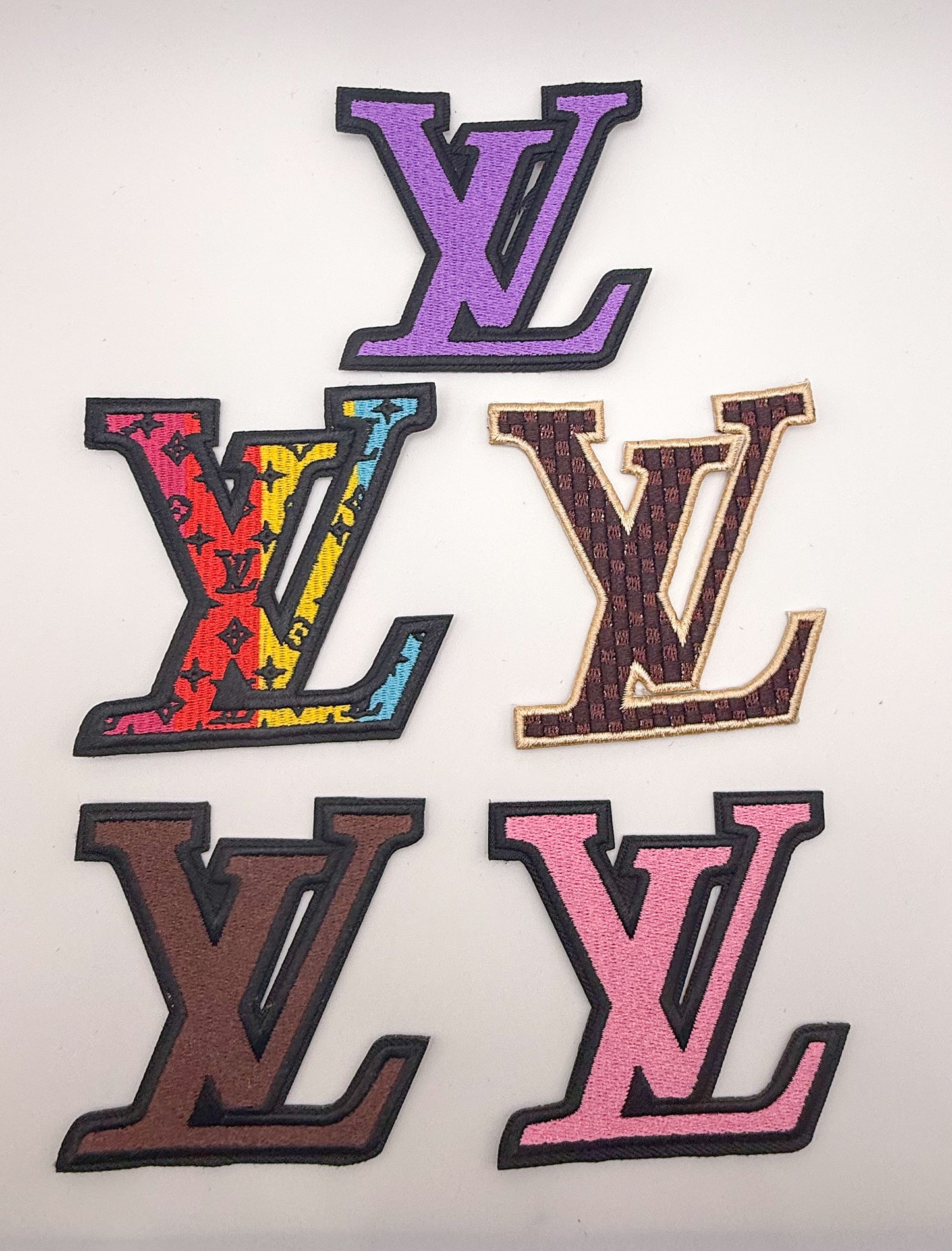 Variety of Colorful LV Designer Glue on Sew on Fabric Patches