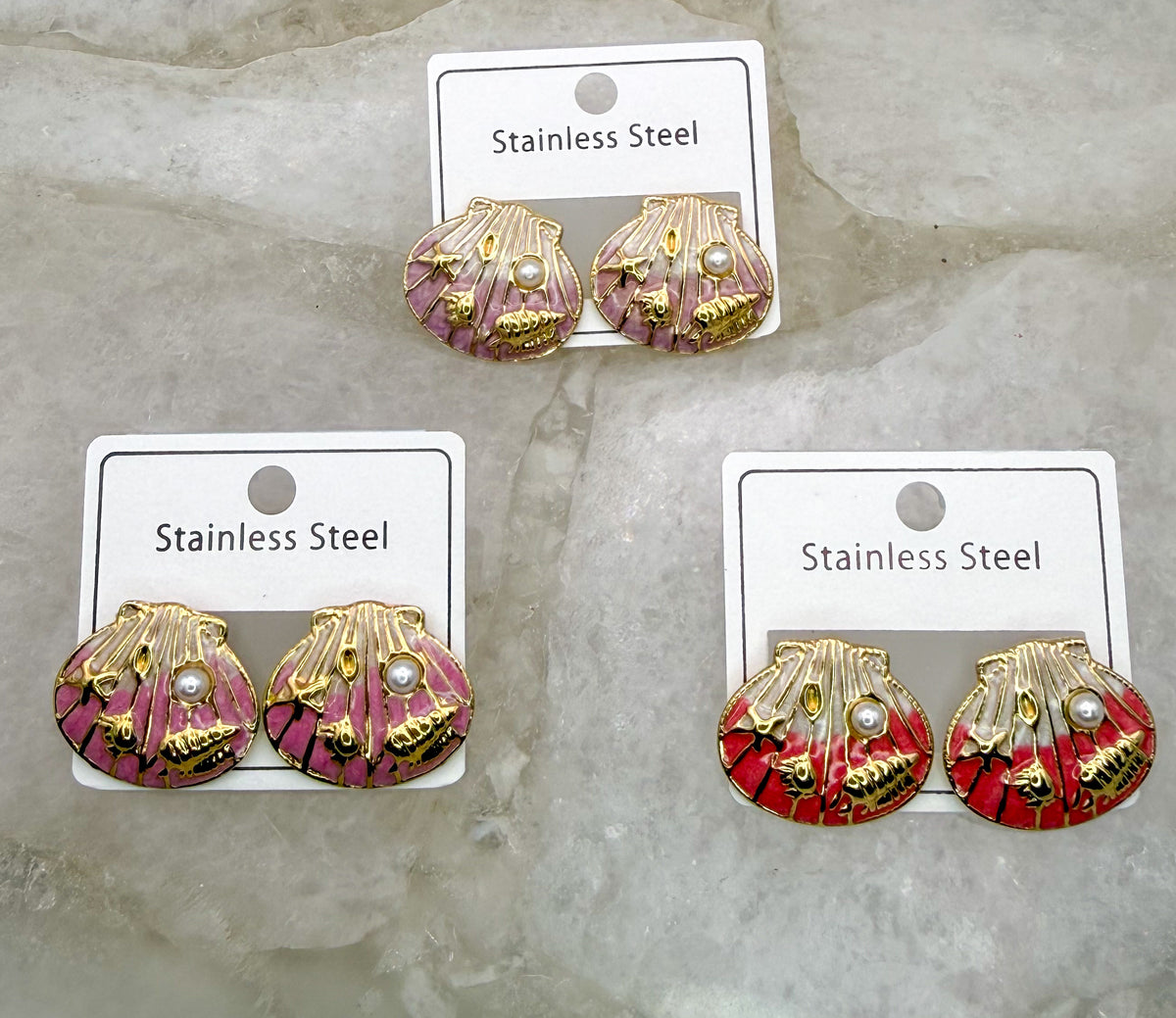 Gold Stainless Steel Colorful Shell Stud Earrings