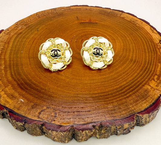 Bulky Gold CC Designer Stud Earrings