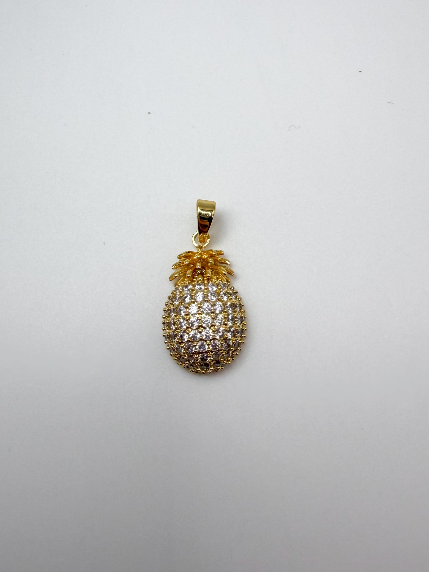 Gold Zircon Covered Pineapple Charm Pendant