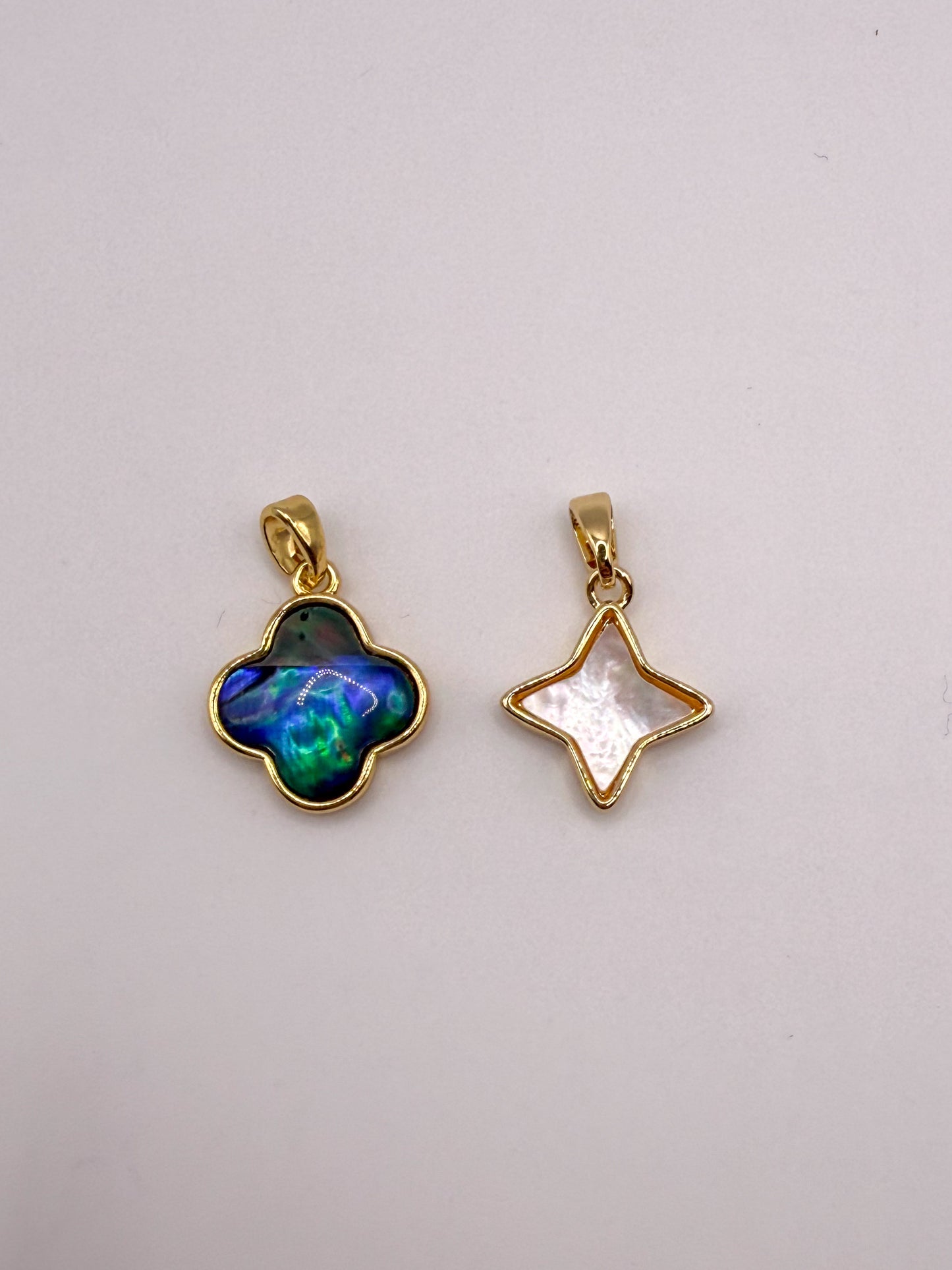 Natural Abalone Shell & Mother of Pearl Shell Clover & Star Gold Charm Pendants