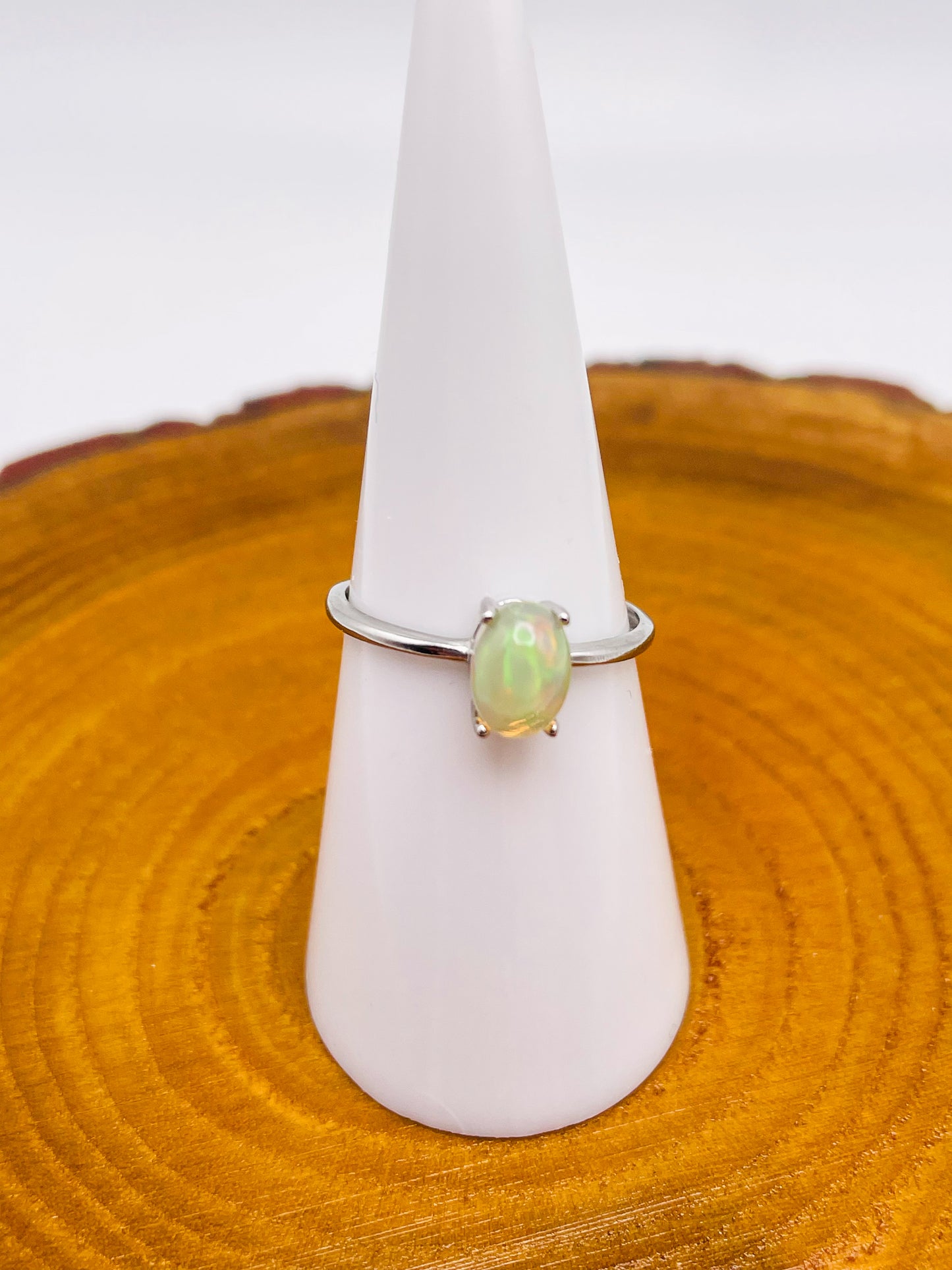 Sterling Silver White Opal Simple Styled Adjustable Ring