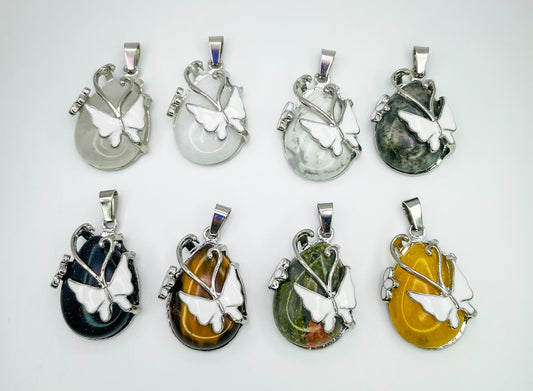 Crystal Teardrops Butterfly Pendants