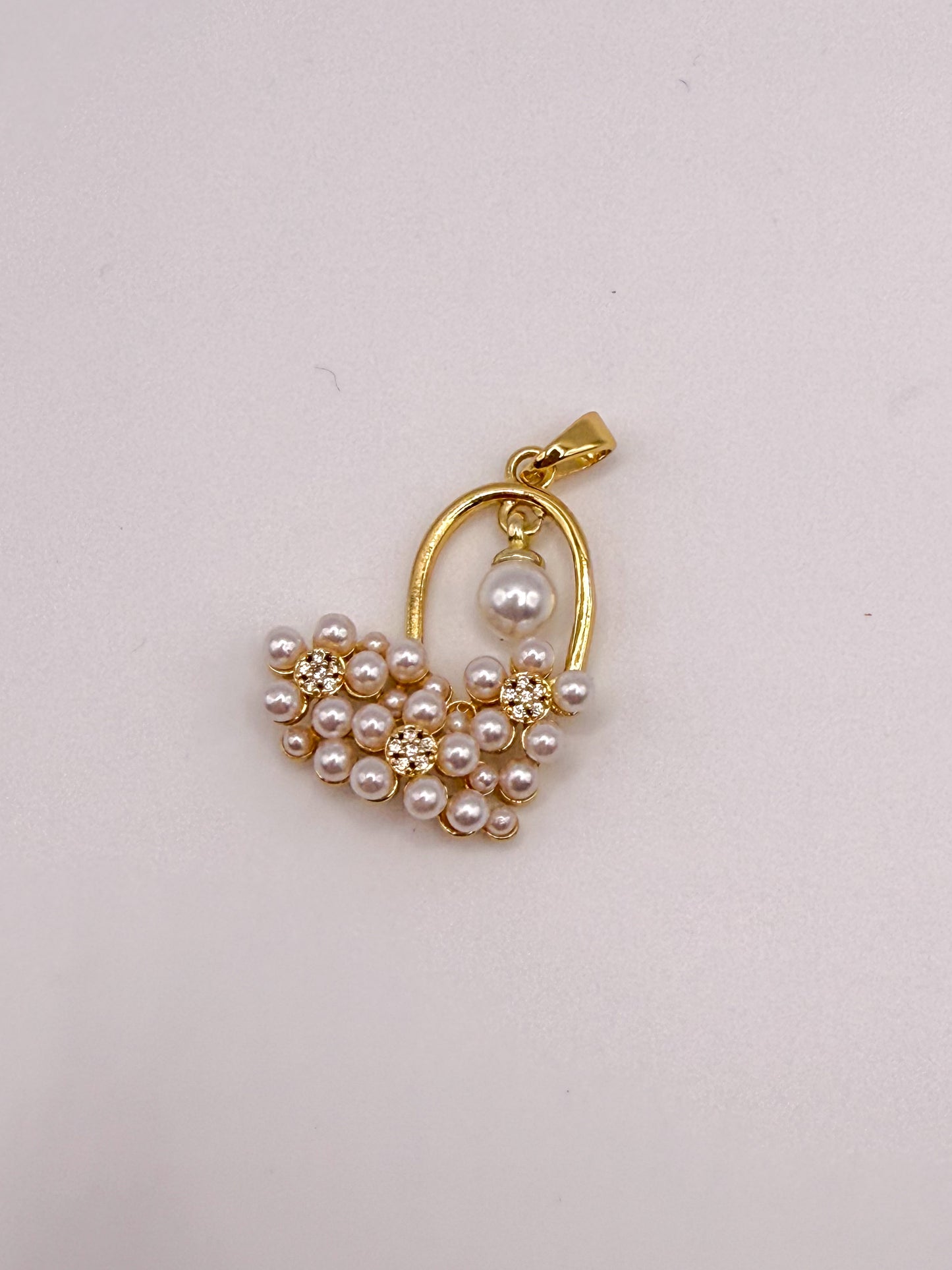 Gold Pearl Cluster Heart Charm Pendant
