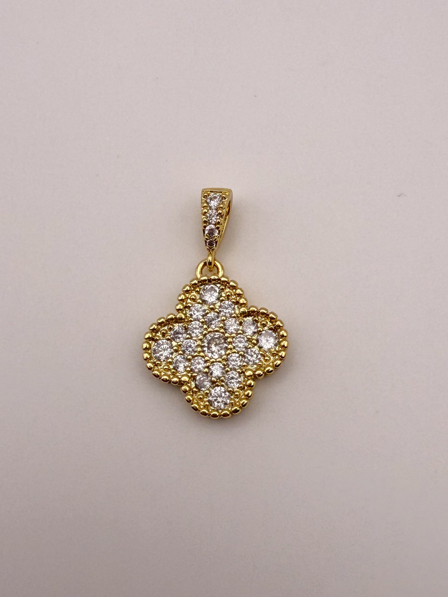 Gold & Silver Zircon Covered Clover  Charm Pendants